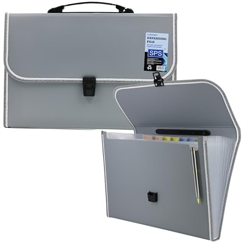 SPS 13 Pocket Expanding File Folder with Buckle Closure,Label Index and Handle for A4/Foolscap/Legal Documents (Grey) - Image 1