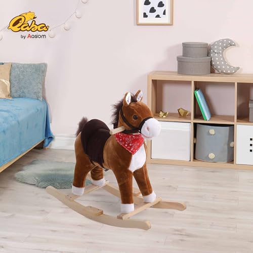 Qaba Kids Ride on Rocking Horse Plush Toy with Realistic Sounds and Red Scarf for Over 3 Years Old Birth Gift - Image 5