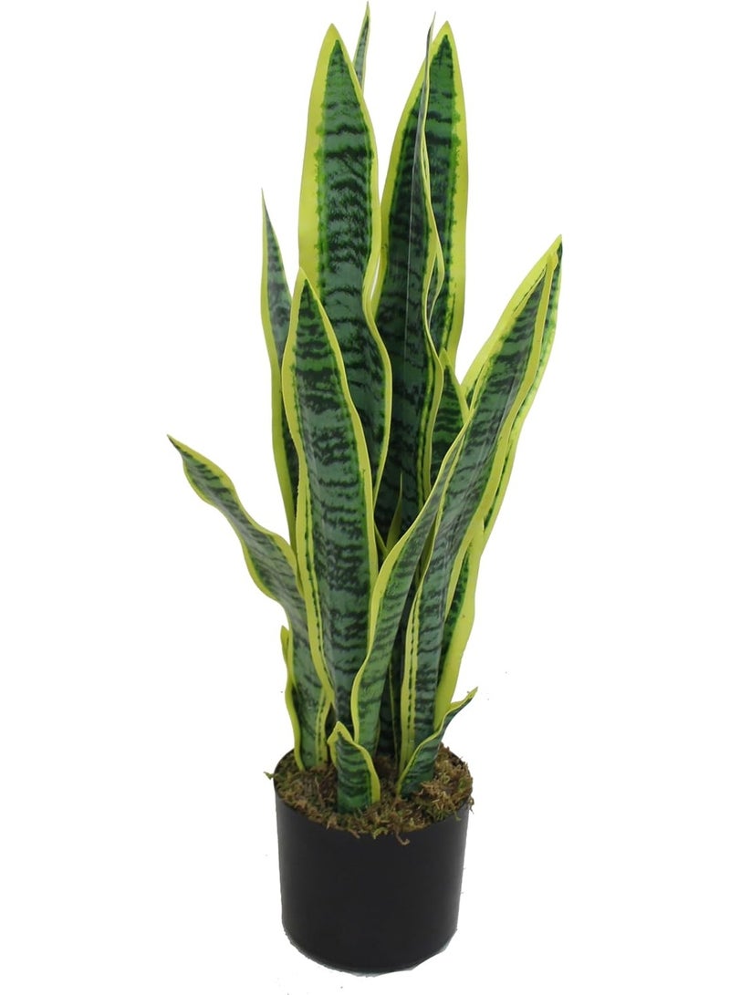 MARCOLO Artificial Snake Plant 65cm in Black Pot, Green with Yellow Edges, Faux Sansevieria Indoor Decor - Image 1