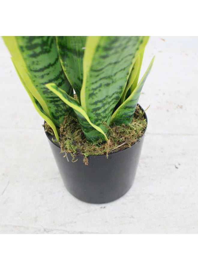 MARCOLO Artificial Snake Plant 65cm in Black Pot, Green with Yellow Edges, Faux Sansevieria Indoor Decor - Image 3