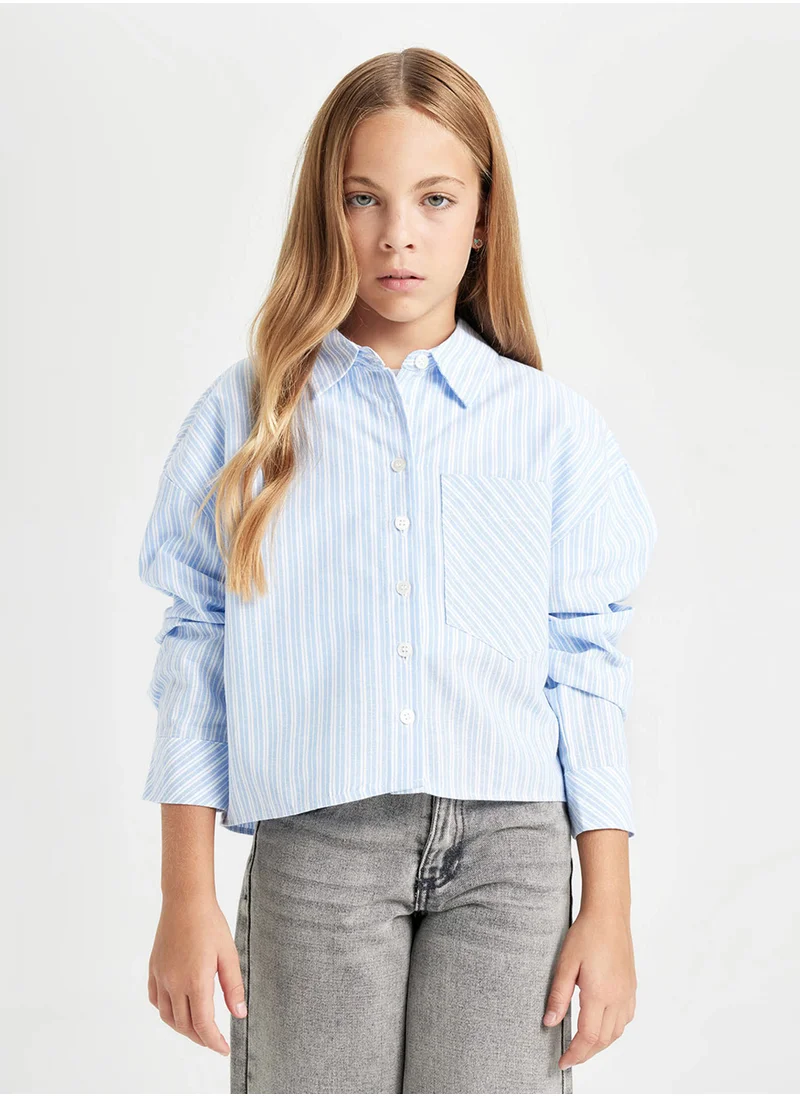 ديفاكتو Cropped Cotton Long Sleeve Pocket Shirt