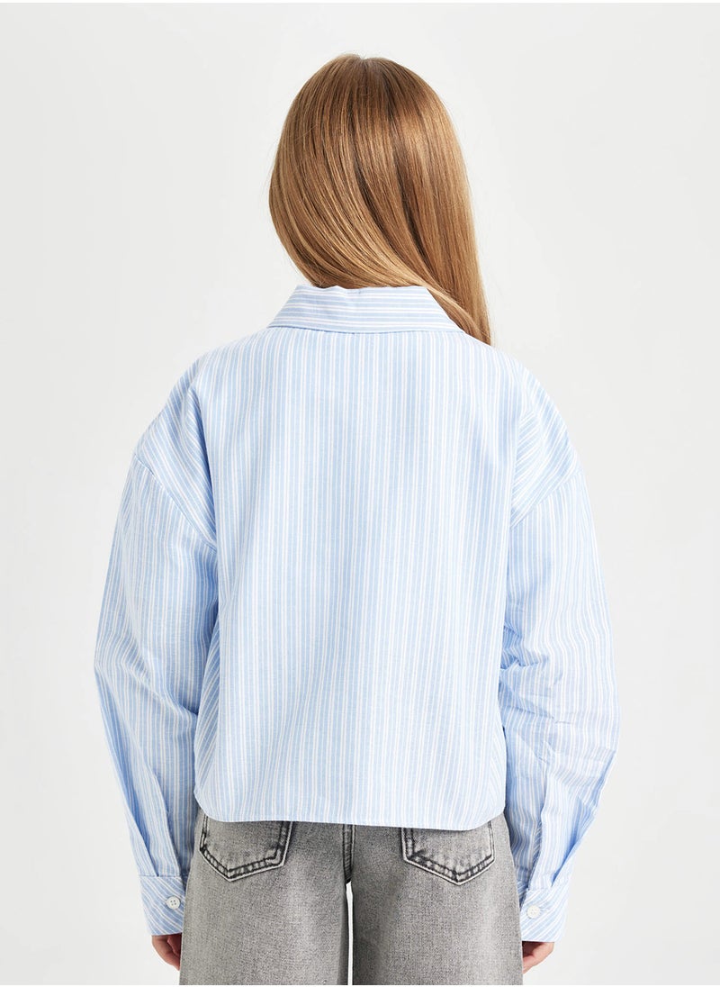 DeFacto - Cropped Cotton Long Sleeve Pocket Shirt - Image 1