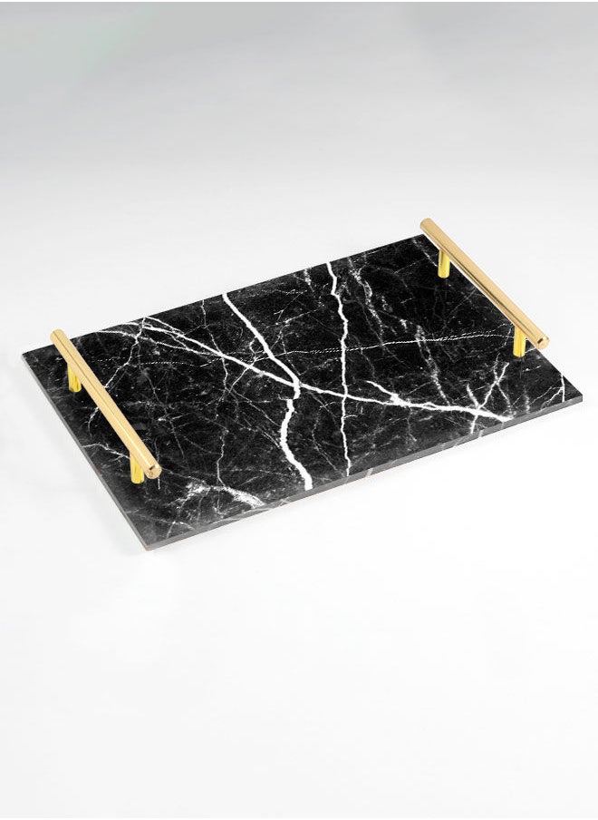 LOWHA Decorative Acrylic Serving Tray with Gold Color Metal Handles Marble Lines 20x30cm  - Image 1