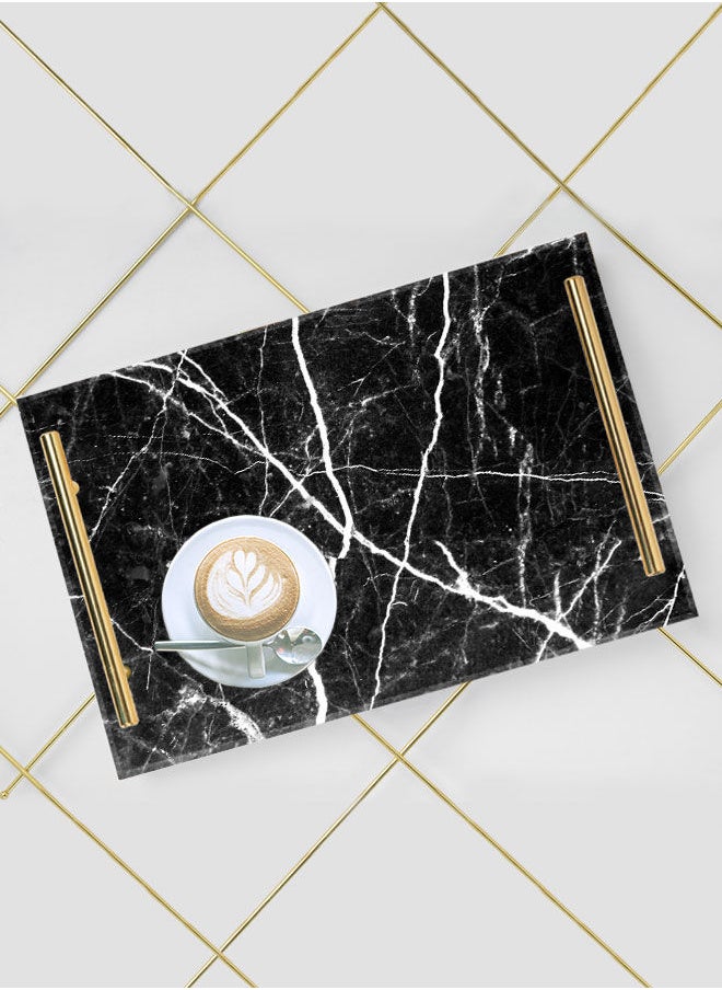 LOWHA Decorative Acrylic Serving Tray with Gold Color Metal Handles Marble Lines 20x30cm  - Image 5
