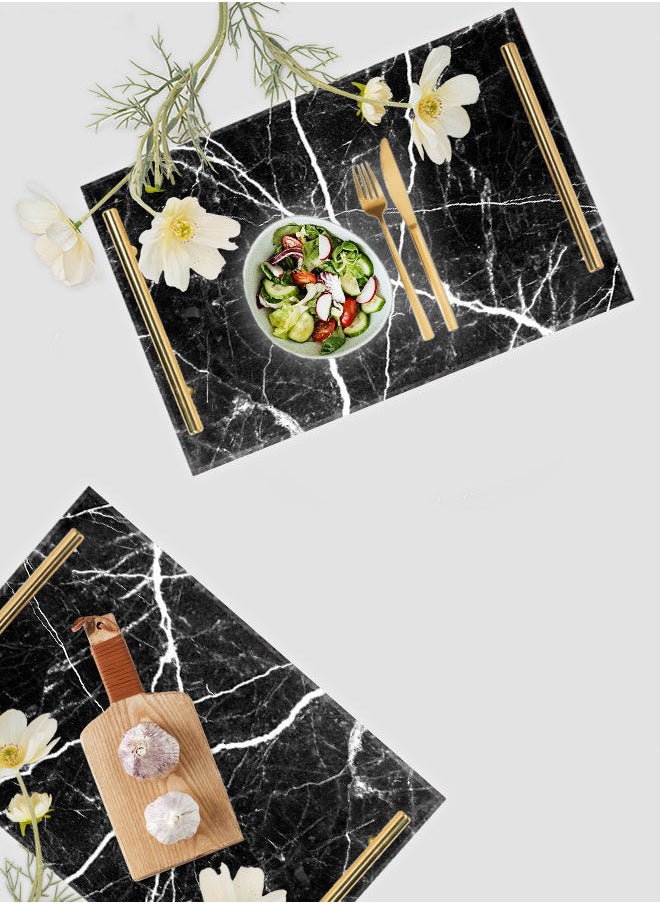 LOWHA Decorative Acrylic Serving Tray with Gold Color Metal Handles Marble Lines 20x30cm  - Image 4