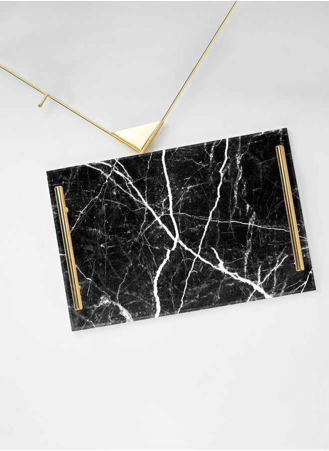 LOWHA Decorative Acrylic Serving Tray with Gold Color Metal Handles Marble Lines 20x30cm  - Image 3