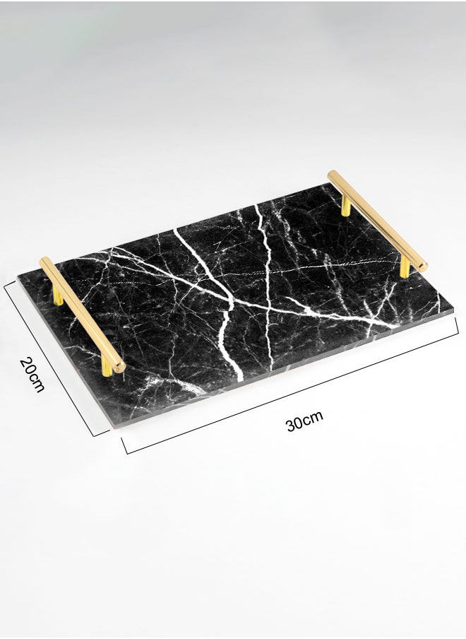 LOWHA Decorative Acrylic Serving Tray with Gold Color Metal Handles Marble Lines 20x30cm  - Image 2