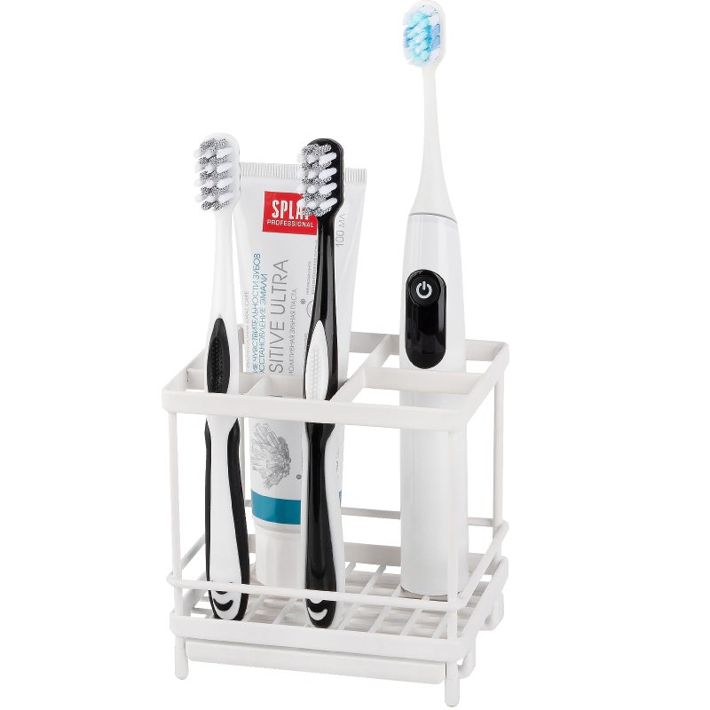 Heagoale Carbon Steel Toothbrush Holders for Bathrooms, 5 Slots Kids Electric Tooth Brush and Toothpaste Organizer for Countertop, Shower, Vanity, White - Image 1
