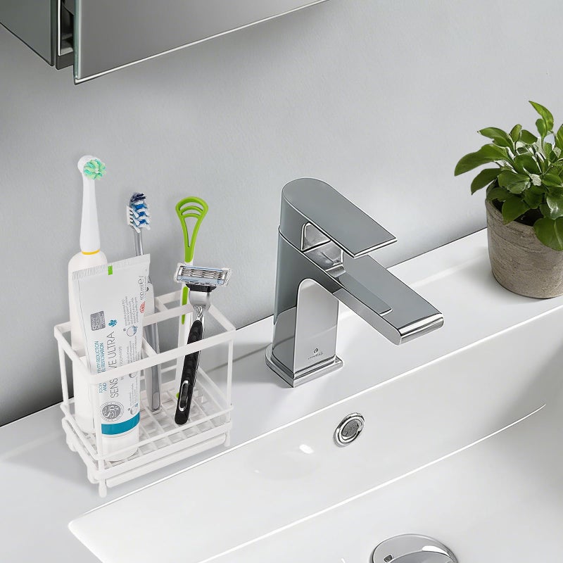 Heagoale Carbon Steel Toothbrush Holders for Bathrooms, 5 Slots Kids Electric Tooth Brush and Toothpaste Organizer for Countertop, Shower, Vanity, White - Image 2
