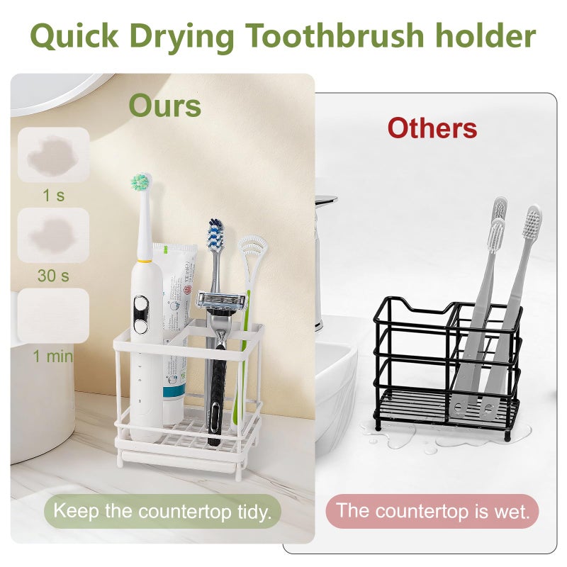 Heagoale Carbon Steel Toothbrush Holders for Bathrooms, 5 Slots Kids Electric Tooth Brush and Toothpaste Organizer for Countertop, Shower, Vanity, White - Image 3