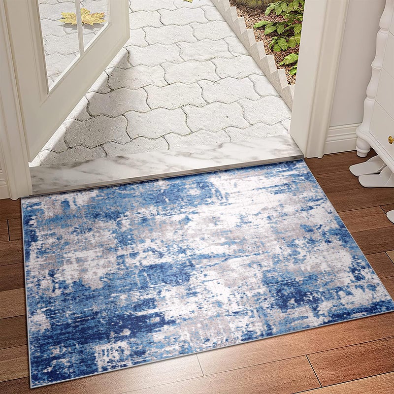 RELEANY Washable Area Rugs 4'x6' Non-Slip Modern Abstract Soft for Living Room Entryway Bedroom  Blue Grey Navy Gray - Image 2