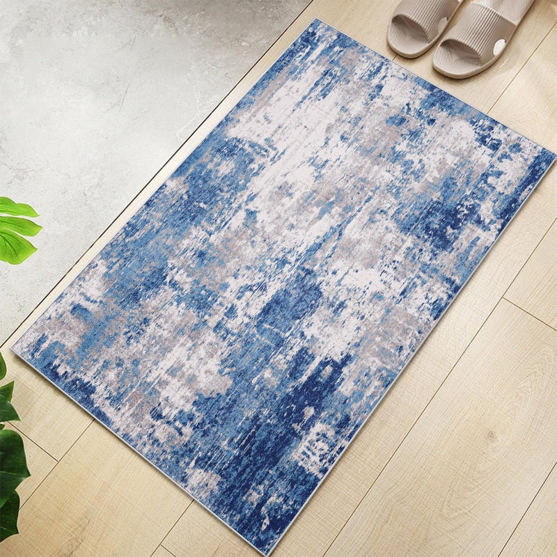 RELEANY Washable Area Rugs 4'x6' Non-Slip Modern Abstract Soft for Living Room Entryway Bedroom  Blue Grey Navy Gray - Image 1
