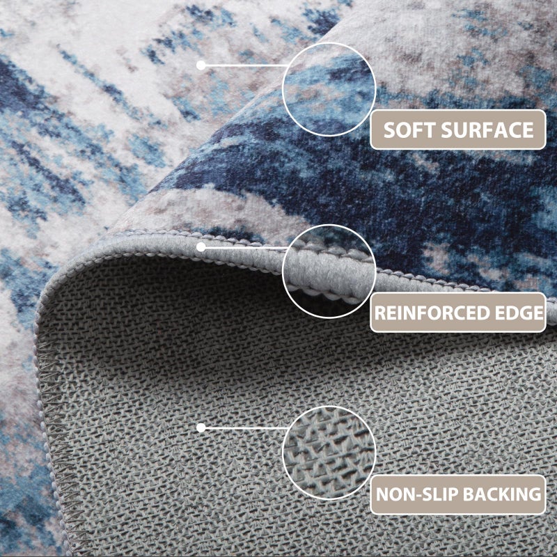 RELEANY Washable Area Rugs 4'x6' Non-Slip Modern Abstract Soft for Living Room Entryway Bedroom  Blue Grey Navy Gray - Image 3