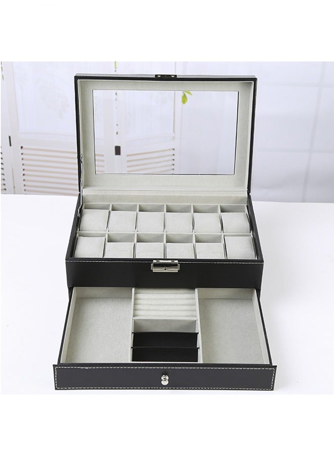 12 Position Double Layer High Grade Watch Box,Multi-Position Leather Transparent Window Watch Display Box,Vintage Business High Grade Watch Storage Box,Leather Watch Box Watch Storage Box,Wristwatch Display Box,Jewelry Bracelet One Piece Box - Image 4