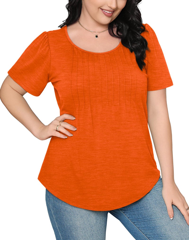 OFEEFAN Womens Summer Tops Cute Solid Plain Short Sleeve Dressy Casual T Shirts Curved Hemline Shirts Women's Clothing Orange XL - Image 4