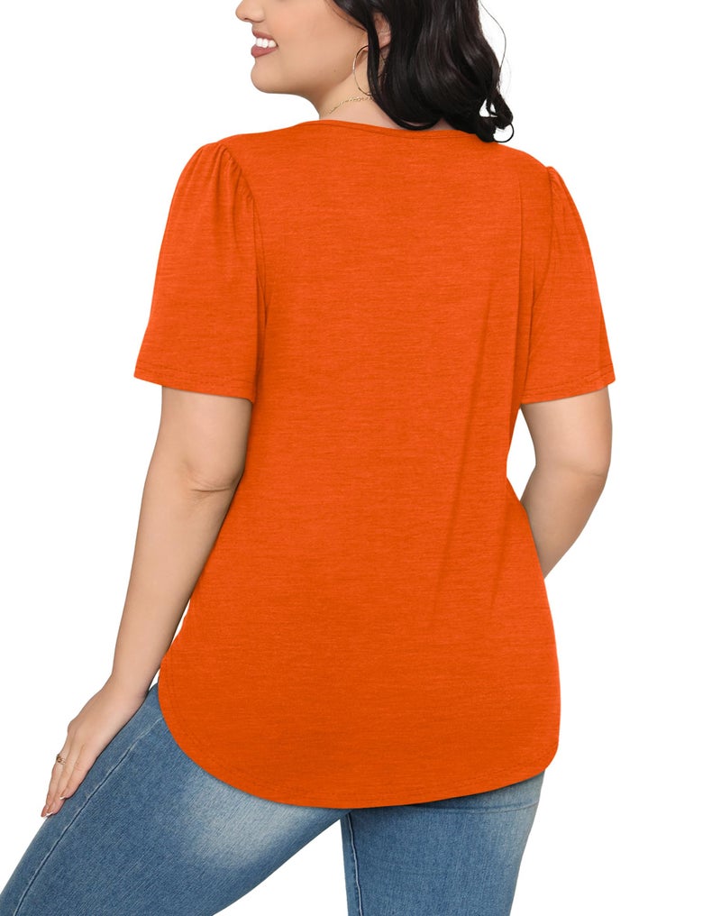 OFEEFAN Womens Summer Tops Cute Solid Plain Short Sleeve Dressy Casual T Shirts Curved Hemline Shirts Women's Clothing Orange XL - Image 5