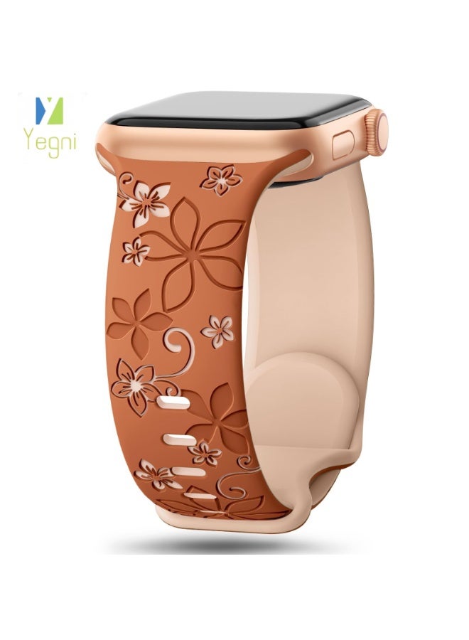 Yegni 2PCS Suitable for Apple iWatch floral bauhinia laser-engraved silicone watch band Apple Watch 3D engraved watch band - Image 3