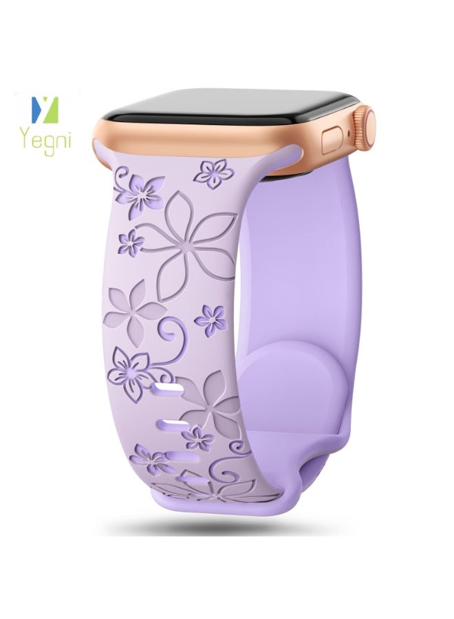 Yegni 2PCS Suitable for Apple iWatch floral bauhinia laser-engraved silicone watch band Apple Watch 3D engraved watch band - Image 2