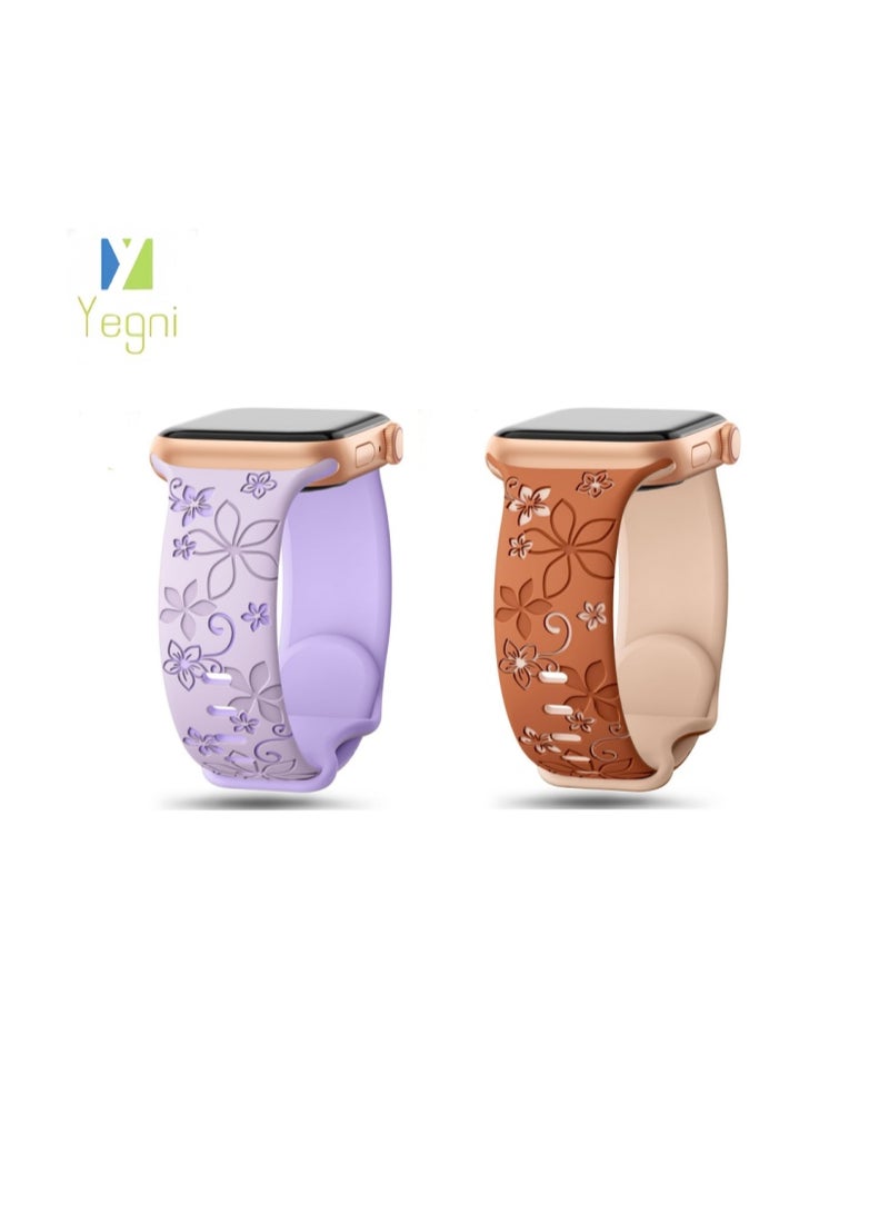 Yegni 2PCS Suitable for Apple iWatch floral bauhinia laser-engraved silicone watch band Apple Watch 3D engraved watch band - Image 1