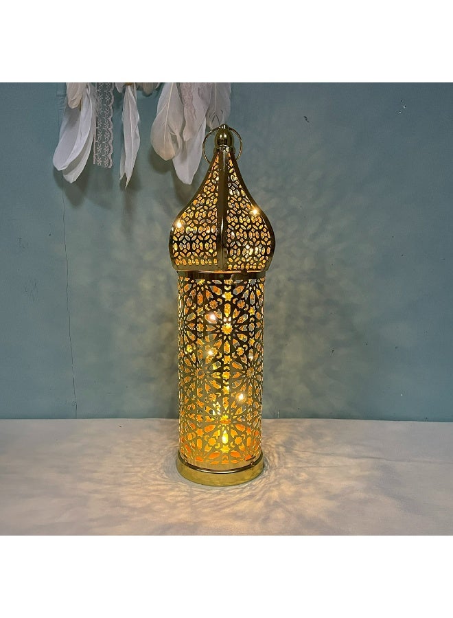 قطعة واحدة فانوس رمضاني معدني كبير بزخارف مفرغة ديكور منزلي إسلامي بطابع عربي مناسب لرمضان كريم وعيد مبارك لتزيين طاولة الطعام وغرفة المعيشة وركن الإفطار - Image 4