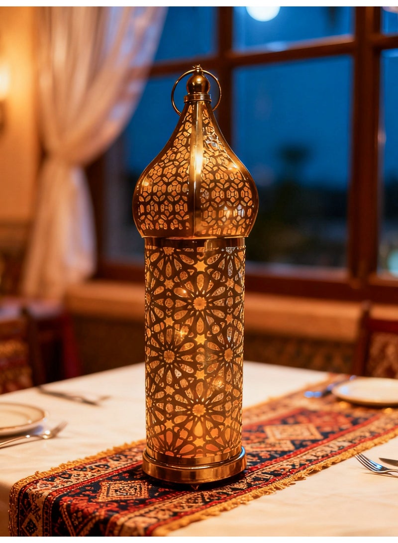 قطعة واحدة فانوس رمضاني معدني كبير بزخارف مفرغة ديكور منزلي إسلامي بطابع عربي مناسب لرمضان كريم وعيد مبارك لتزيين طاولة الطعام وغرفة المعيشة وركن الإفطار - Image 2