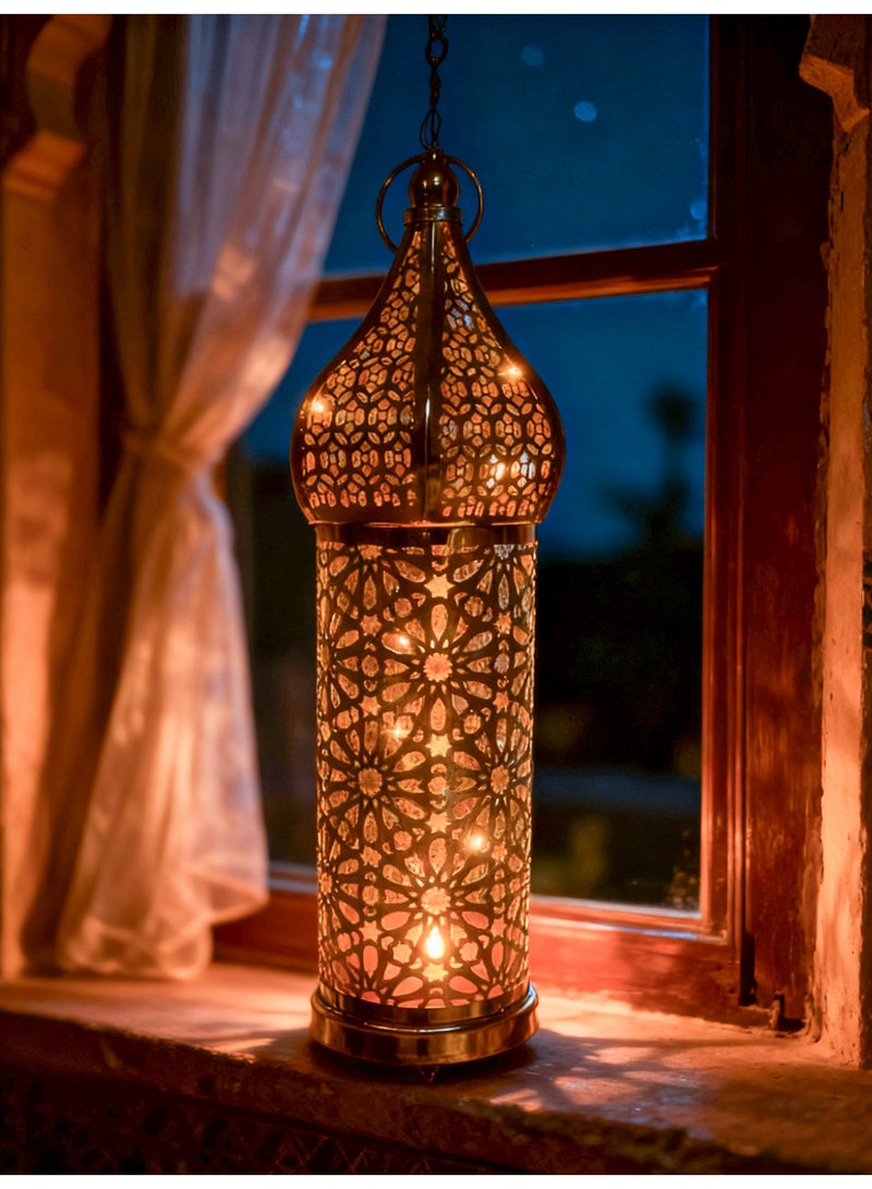 قطعة واحدة فانوس رمضاني معدني كبير بزخارف مفرغة ديكور منزلي إسلامي بطابع عربي مناسب لرمضان كريم وعيد مبارك لتزيين طاولة الطعام وغرفة المعيشة وركن الإفطار - Image 1