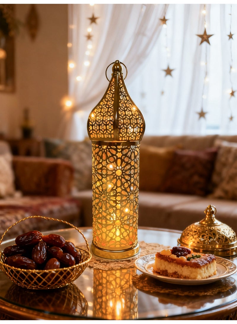 قطعة واحدة فانوس رمضاني معدني كبير بزخارف مفرغة ديكور منزلي إسلامي بطابع عربي مناسب لرمضان كريم وعيد مبارك لتزيين طاولة الطعام وغرفة المعيشة وركن الإفطار - Image 3