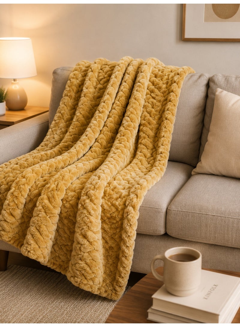 Home auraa Auraa King Jacquard blanket 280gsm, 200x240cm Yellow - Image 1