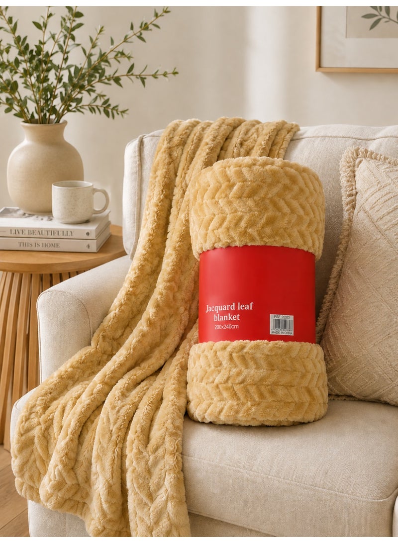 Home auraa Auraa King Jacquard blanket 280gsm, 200x240cm Yellow - Image 5