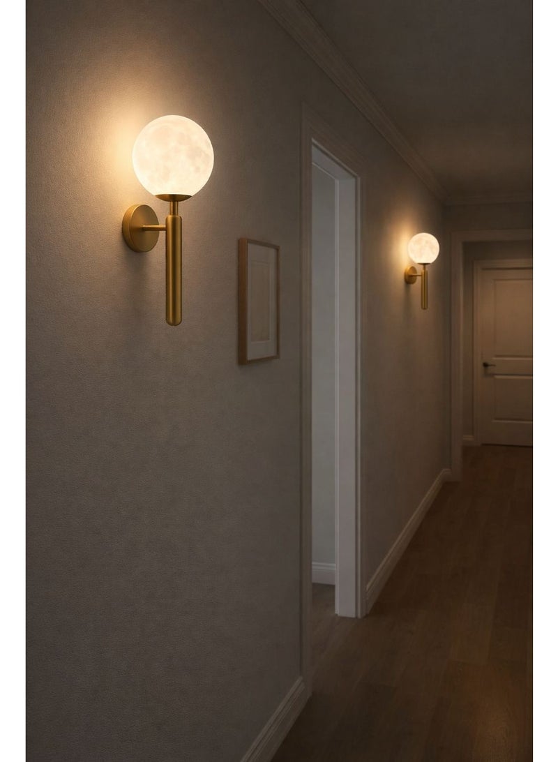 Golden Metal wall light with spherical elegant design using E27 bulb, length 33 cm and width 18 cm for bedrooms - Image 2