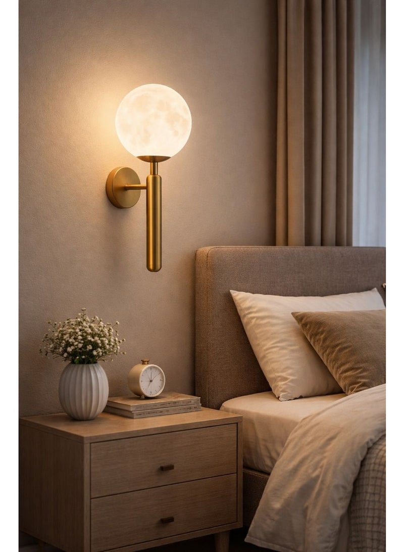 Golden Metal wall light with spherical elegant design using E27 bulb, length 33 cm and width 18 cm for bedrooms - Image 3