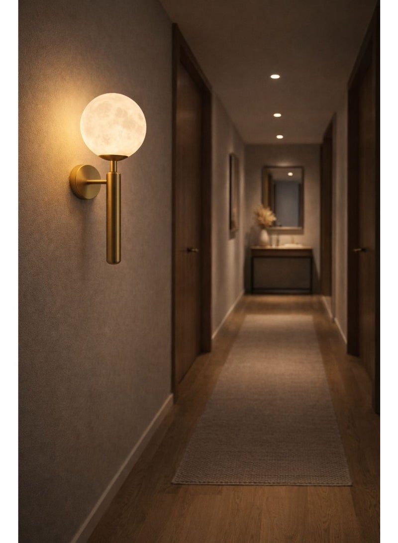 Golden Metal wall light with spherical elegant design using E27 bulb, length 33 cm and width 18 cm for bedrooms - Image 1