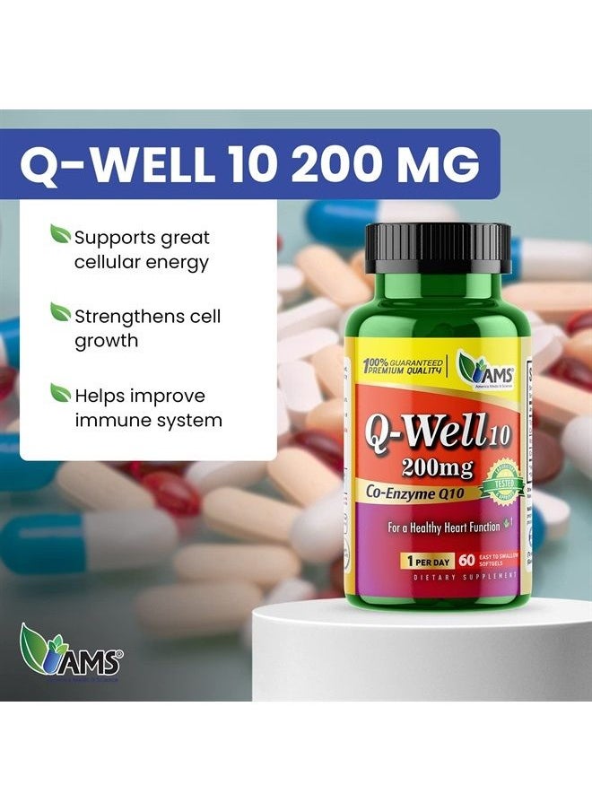 America Medic & Science - Q-Well-10 (60 Count) |  CoQ10 200mg Softgels | Nutritional Supplement with Coenzyme Q10 and Vitamin E | High Absorption Antioxidant for Enhanced Wellness and Heart Health - Image 1