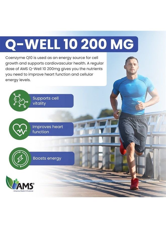 America Medic & Science - Q-Well-10 (60 Count) |  CoQ10 200mg Softgels | Nutritional Supplement with Coenzyme Q10 and Vitamin E | High Absorption Antioxidant for Enhanced Wellness and Heart Health - Image 1