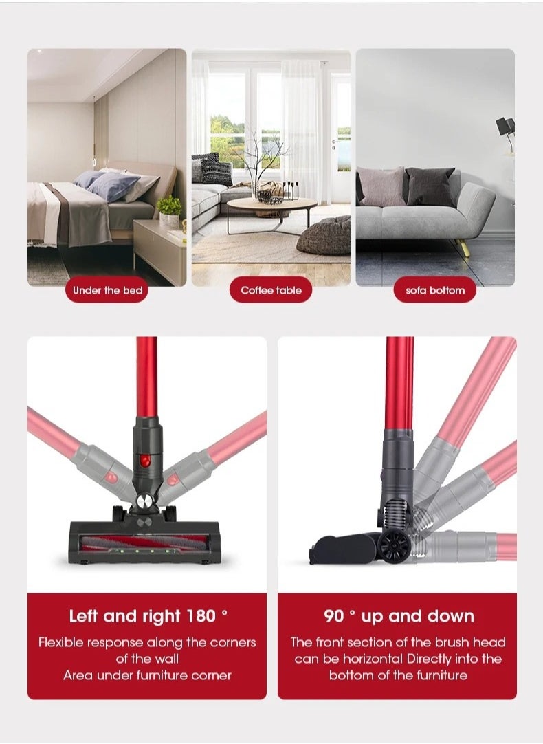 Joshberg 6 in 1 Cordless Vacuum Cleaner,9500Pa/150W Upright Stick Vacuum Cleaner, Wirless Cleaner for Home Hardwood Floor, Carpet, Pet Hair, Car Red/Grey  - Image 2