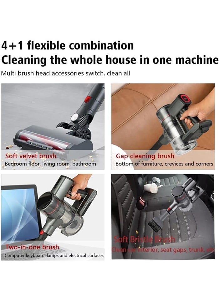 Joshberg 6 in 1 Cordless Vacuum Cleaner,9500Pa/150W Upright Stick Vacuum Cleaner, Wirless Cleaner for Home Hardwood Floor, Carpet, Pet Hair, Car Red/Grey  - Image 3