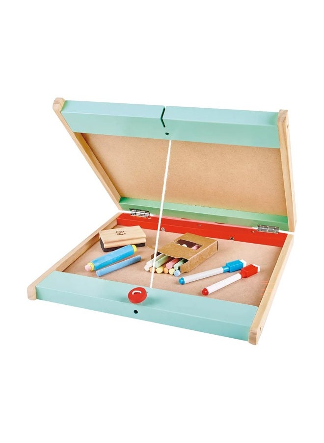 Hape Hape Store & Go Easel Folding Double-sided Tabletop Blackboard & Whiteboard with Chalk  - Image 2