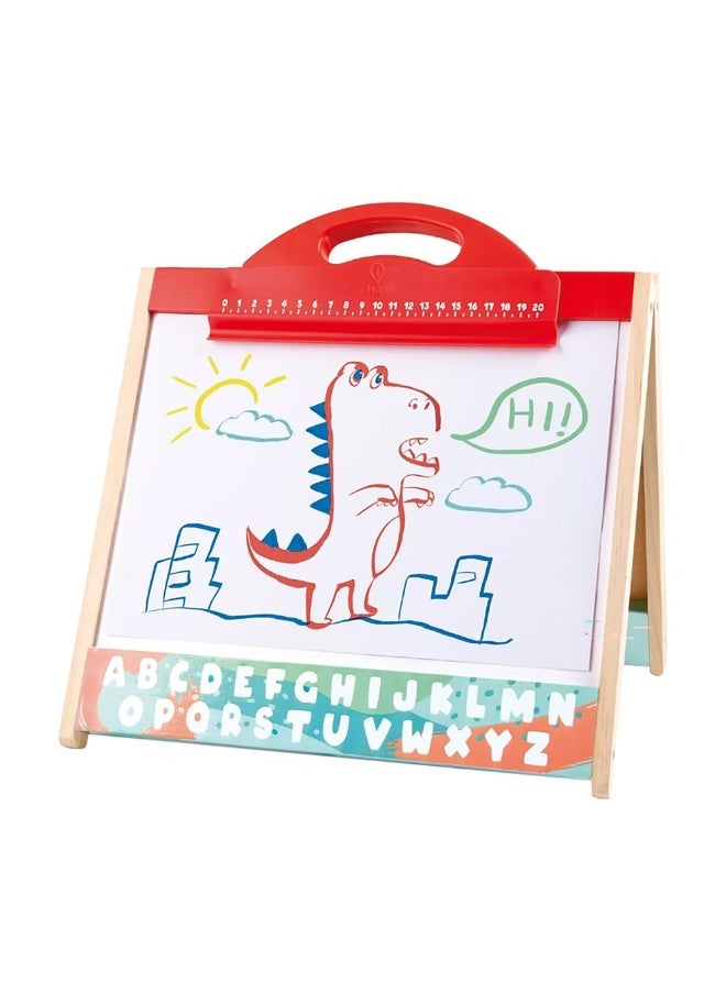 Hape Hape Store & Go Easel Folding Double-sided Tabletop Blackboard & Whiteboard with Chalk  - Image 1