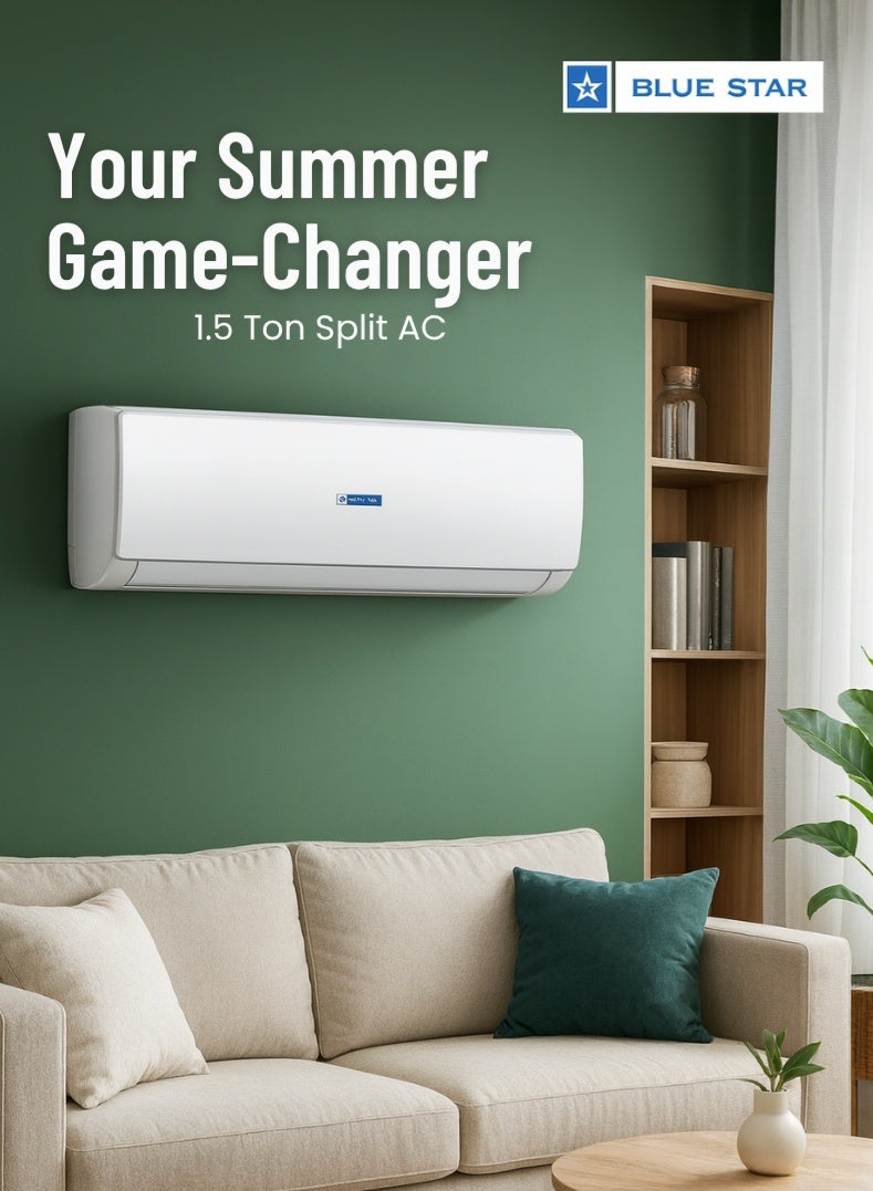 Blue Star 1.5 Ton 2 Star Split Air Conditioner (HW18CXYFB3-01) – Rotary Compressor, High-Efficiency Cooling, Anti-Corrosive Blue Fins, Auto Restart, R410A Refrigerant – Ideal for Medium Rooms - Image 1