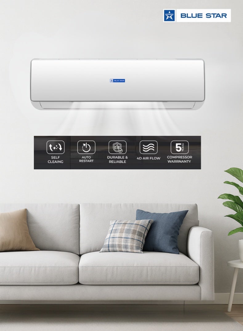 Blue Star 1.5 Ton 2 Star Split Air Conditioner (HW18CXYFB3-01) – Rotary Compressor, High-Efficiency Cooling, Anti-Corrosive Blue Fins, Auto Restart, R410A Refrigerant – Ideal for Medium Rooms - Image 2