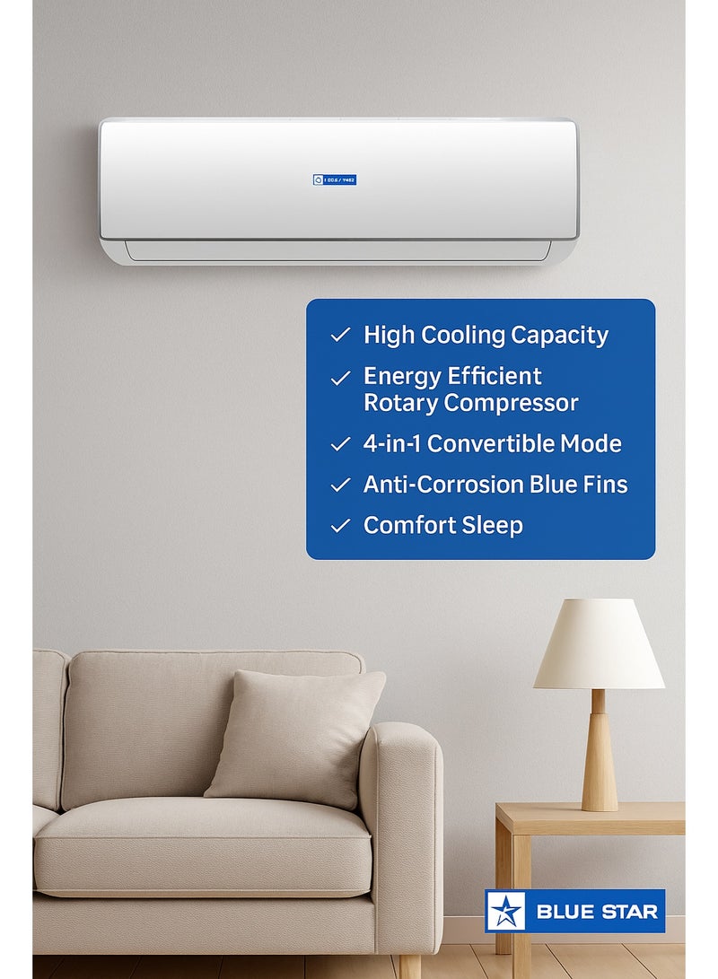 Blue Star 1.5 Ton 2 Star Split Air Conditioner (HW18CXYFB3-01) – Rotary Compressor, High-Efficiency Cooling, Anti-Corrosive Blue Fins, Auto Restart, R410A Refrigerant – Ideal for Medium Rooms - Image 4