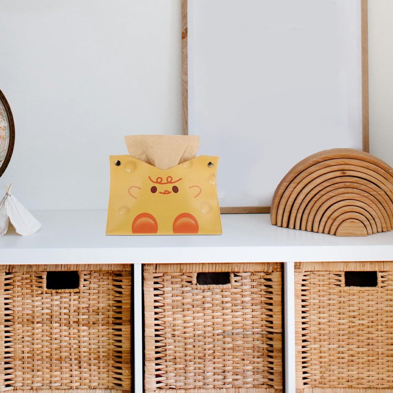 Cute Yellow Cheese Design PU Leather Tissue Box Cover For Kitchen Bathroom Countertop - Image 5