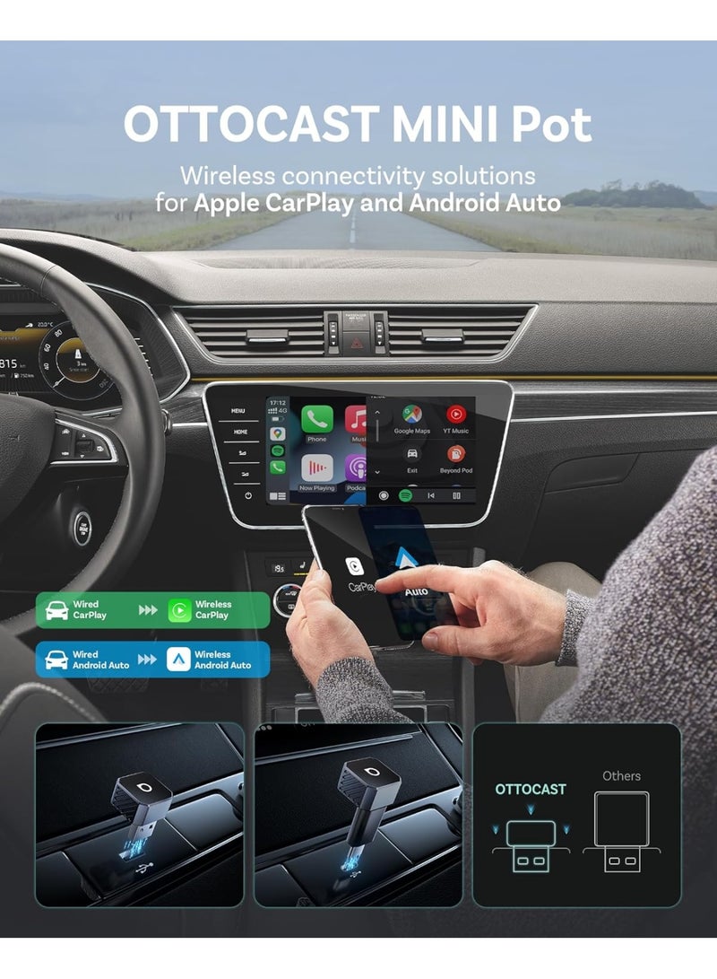 Ottocast Mini 3.0 Wireless CarPlay & Android Auto Adapter – Black Plug & Play USB Car Wireless Adapter for iPhone & Android – Fast Auto Connect, Stable Connection, Car Screen Mirroring, Hands Free Driving - Image 2