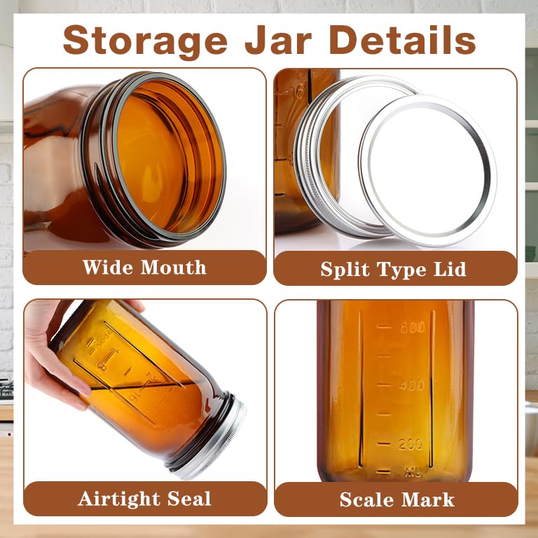 CARBLIN 2 Pack Mason Jars 32 oz, Amber Wide Mouth Canning Jars with Airtight Lids, Glass Pint Jars with Bands Labels Brush, Large Storage Quart Jars for Jam Fermenting Preserving - Image 5