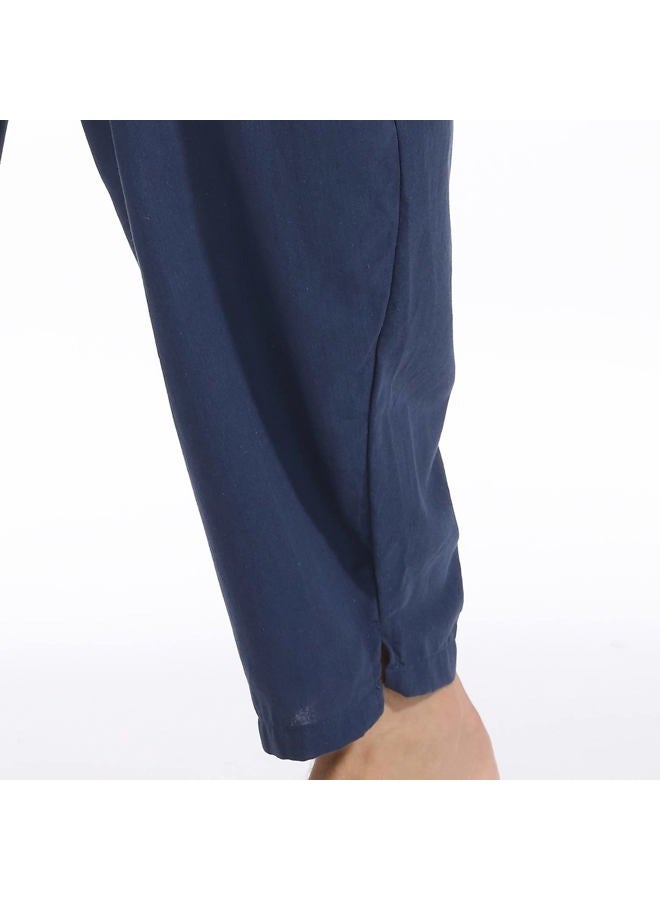 PACEIADTA Men's Linen Pants Casual Elastic Waist Drawstring Yoga Beach Trousers, Navy, M - Image 5