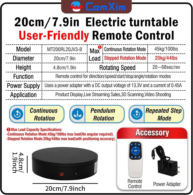 ComXim Remote Motorized Electric Turntable Rotating Display Stand Spinning Rotating Platform 360 Photography Turntable lazy susan base giratoria para for Photography,Display,3D Scan,Exhibition rotating table - Image 2