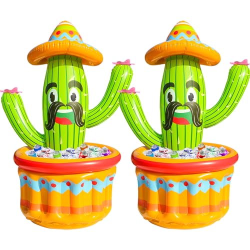 PARENTSWELL 2 Pack Inflatable Cactus Coolers 475 Inflatable Drink Party Cooler Blow Up Cactus Ice Bucket for Summer Fiesta Cinco De Mayo Pool Party Supplies Mexican Decoration - Image 1