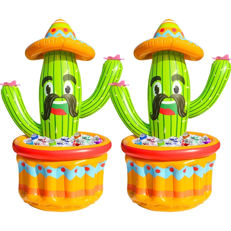 PARENTSWELL 2 Pack Inflatable Cactus Coolers 475 Inflatable Drink Party Cooler Blow Up Cactus Ice Bucket for Summer Fiesta Cinco De Mayo Pool Party Supplies Mexican Decoration - Image 3