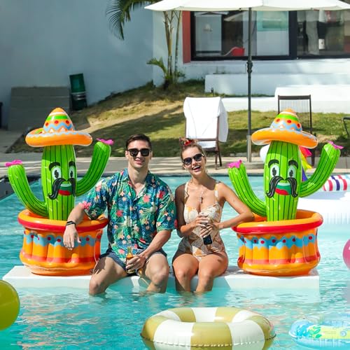 PARENTSWELL 2 Pack Inflatable Cactus Coolers 475 Inflatable Drink Party Cooler Blow Up Cactus Ice Bucket for Summer Fiesta Cinco De Mayo Pool Party Supplies Mexican Decoration - Image 5