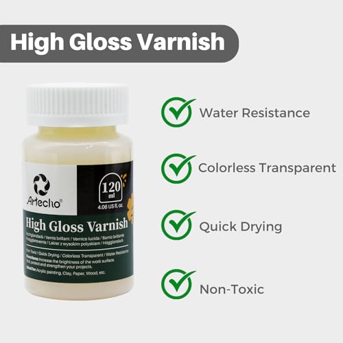 Artecho High Gloss Varnish 4oz / 120ml for Air Dry Clay, Acrylic Painting, Wood, Canvas - Image 2